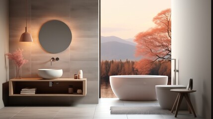 Minimalist bathroom design, The washbasin and toilet are in a minimalist style.