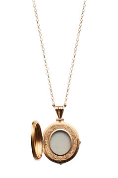 Elegant oval shaped open locket hanged by a golden chain - isolated transparent PNG - Pen tool premium cutout
