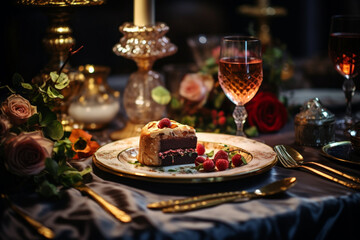 Fototapeta na wymiar A cake of strawberries on the table in the plate 