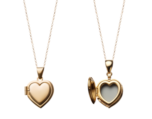 Locket and chain - Heart shaped - open and closed locket