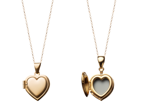 Locket and chain - Heart shaped - open and closed locket