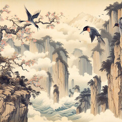landscape with birds and trees Ancient Chinese painting
