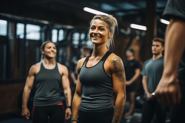 Fototapeta premium Tattooed Athlete Power Pose in Gym