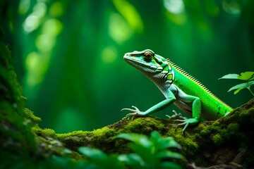 Fototapeta premium green lizard on a branch