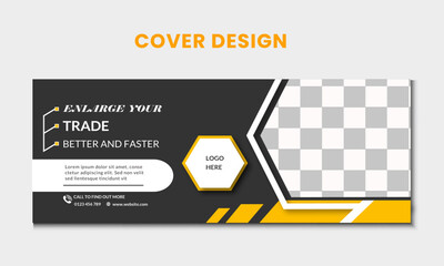 Professional business facebook cover page timeline web ad banner template with photo place modern layout with  background and  shape and text design