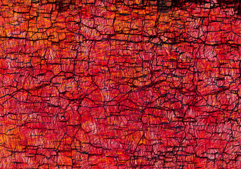 abstract Cracked and peeling red oxidized paint on wall with texture and grunge finish background