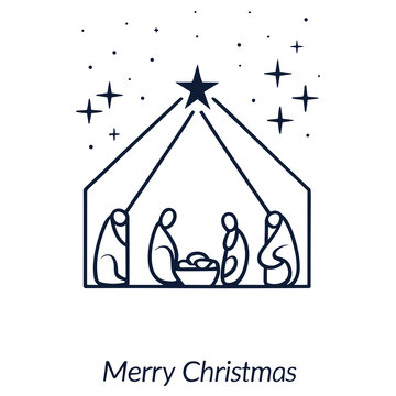  black minimalist or Christmas nativity scene on a white background
