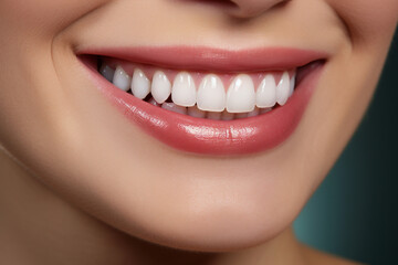 Obraz premium Closeup of healthy smile teeth woman. Detal mouth care.