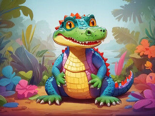 Obraz premium Cartoon colorful crocodile,