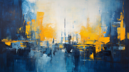 Obraz na płótnie Canvas An expressionist portrayal of a bustling cityscape, radiating the intense emotion of melancholy.