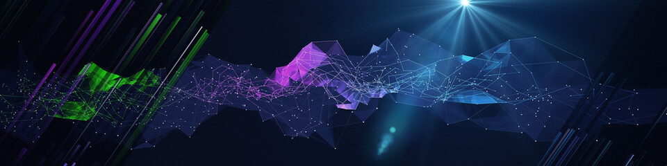 Obraz premium Abstract background color graph from chaotic polygons grid and spot. Technology concept data grid. Big Data. Banner for business, science and technology data analytics.