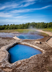 Strokkur is Iceland’s most visited active geyser. One of the three major attractions on the world-famous Golden Circle sightseeing route - Haukadalur valley, Iceland, Europe