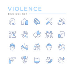 Set color line icons of violence