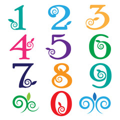 set of numbers with curved lines and leaves