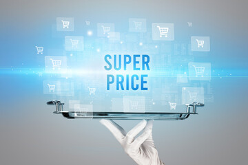 Waiter serving online shopping concept