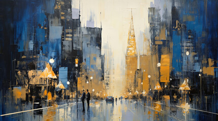 Fototapeta na wymiar An expressionist portrayal of a bustling cityscape, radiating the intense emotion of melancholy.