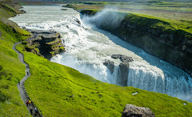 Naklejka na ściany i meble Gullfoss (Golden Falls); is a waterfall located in the canyon of the Hvítá river in southwest Iceland. Gullfoss is one of the most visited tourist attractions in Iceland