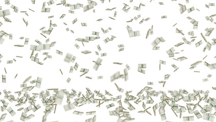  Scattered dollars in mid-air against a transparent background