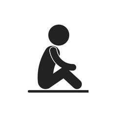 Isolated illustration of black pictogram icon man sit on floor, seat on surface for do not sit sign template, prohibited sitting, sit on stairs not allowed