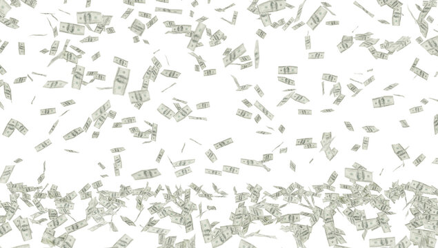 Dollar bills raining transparent dark backdrop