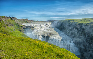 Gullfoss (Golden Falls); is a waterfall located in the canyon of the Hvítá river in southwest...