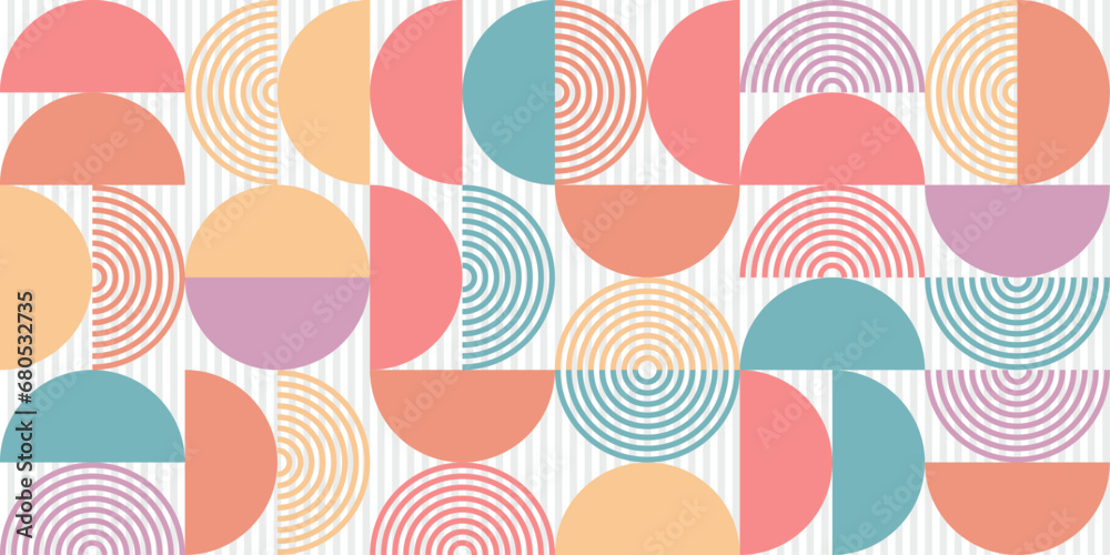 Poster Geometric retro background made of semicircles. Stylish background pattern made of circles divided in half.