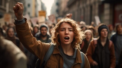 Naklejka premium Teenage girls joining the global climate strike. Generative AI