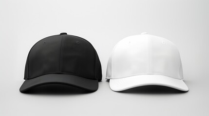 Generative AI : Baseball cap white and black templates, front views isolated on white background. Mock up. - obrazy, fototapety, plakaty