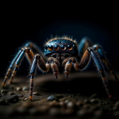 spider on a black background, insect. artificial intelligence generator, AI, neural network image. background for the design.