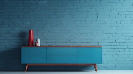 Generative AI : Tv cabinet in loft interior blue brick wall room minimal designs