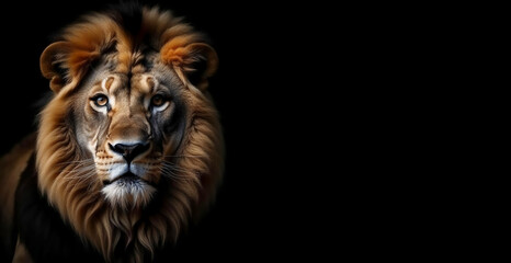 a lion on a black background, an African wild animal. artificial intelligence generator, AI, neural network image. background for the design.