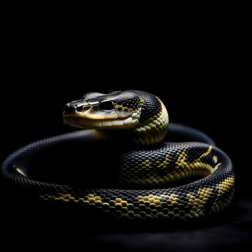 snake on a black background, reptile. artificial intelligence generator, AI, neural network image. background for the design.