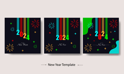 Happy New Year 2024 Colorful Flat Design Template Bundle