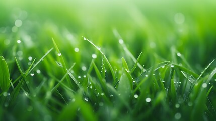 Generative AI : image of close up fresh green grass background close up - obrazy, fototapety, plakaty