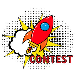 Contest Vector Design with Cartoon, Comic Speech Bubble in pop-art style. Contest pop art comic style. Can be used for business, marketing and advertising.