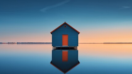 Generative AI : The beautiful blue boat house. The image was taken shortly after sundown.