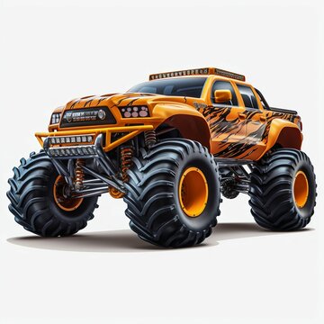 Giant on Wheels: Monster Truck Isolated on White Background. Generative ai