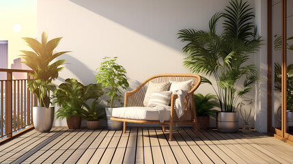 Rendering of a Stylish Terrace Design for a Contemporary Hotel Background.AI Generative 