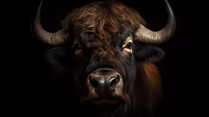 Foto op Plexiglas Portrait of a Buffalo on a black background © Johannes