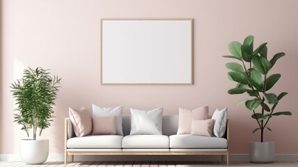 empty poster frame on wall in modern luxury room generated by AI tool 