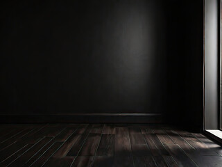 Black blank wall with wooden floor generated by AI