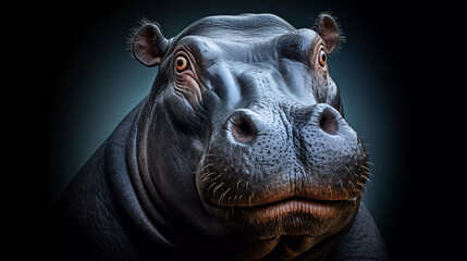 Portrait of a Hippo on a black background