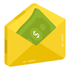 Money envelope icon in flat design

