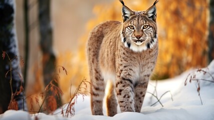 Naklejka premium Solitary Lynx Portrait in Snowy Winter generated by AI tool 