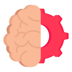 Mind with gear, flat design icon of brain development

