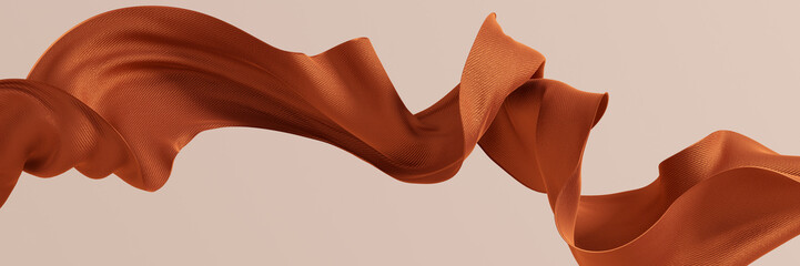 Narrow long piece of fabric fluttering in the wind. 3d rendering abstract minimal fashion background