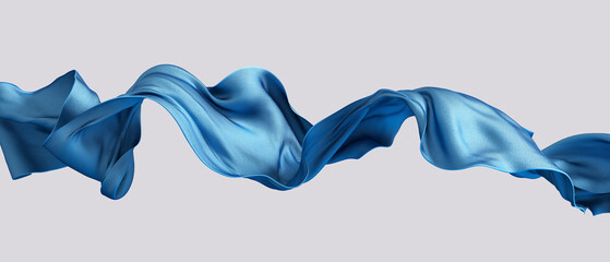 Flying blue silk textile fabric background. Smooth elegant Satin cloth. 3d rendering