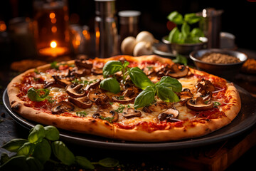a margherita pizza with mushrooms. ai