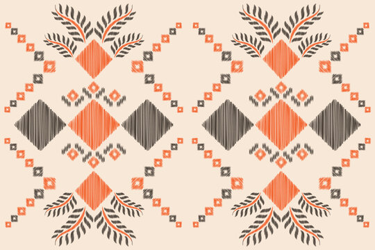Ethnic Ikat fabric pattern geometric style.African Ikat embroidery Ethnic oriental pattern brown cream background. Abstract,vector,illustration.Texture,clothing,frame,decoration,carpet,motif.