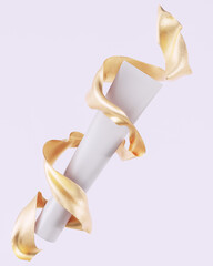 flying gold ribbon around a cosmetic product. Golden fabric design element, 3d rendering